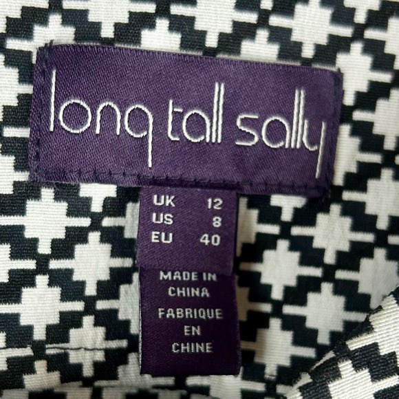Long Tall Sally Black White Geometric Print Sleeveless Sheath Dress Size 8 Long - Picture 9 of 9